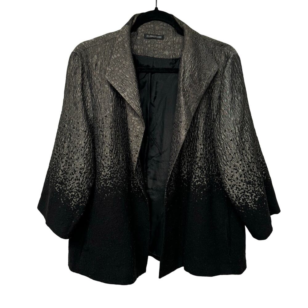 Eileen Fisher Womens Open Drape Blazer Jacket Size Large Black Gray Metallic